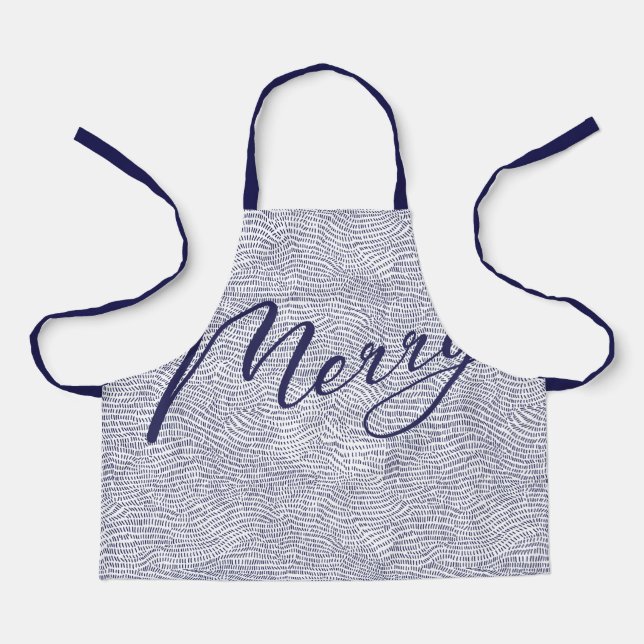 Delantal Fun moderno Doodle azul Feliz Navidad (Anverso)
