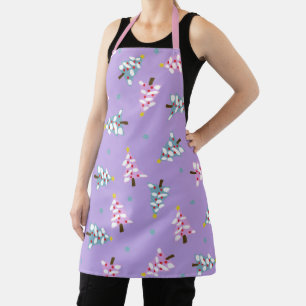 Delantal Fun Pastel Rosa Azul Púrpura Árbol de Navidad