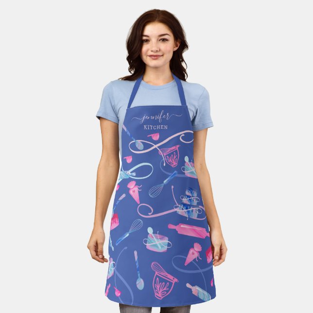 Delantal Fun Pizarra de panadería de Mármol Azul Rosa Herra (Gastado)