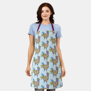 Delantal Fun Quirky Hen Chicken Doodle Pattern Blue