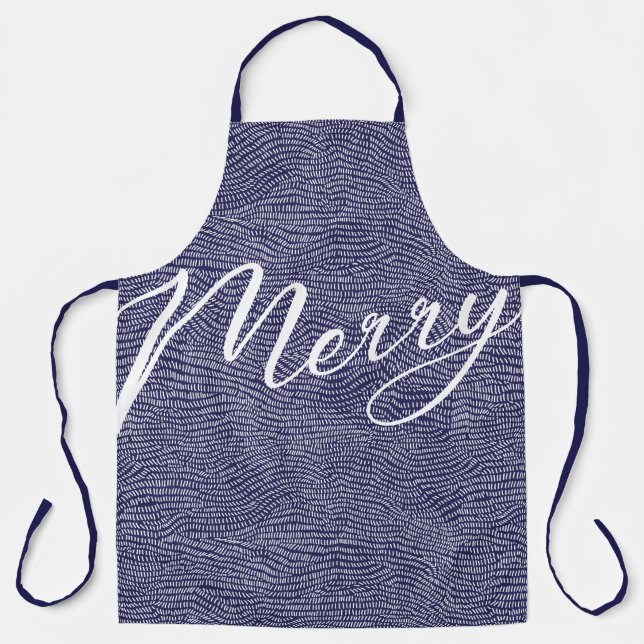 Delantal Fun simple Doodle azul Feliz Navidad (Anverso)