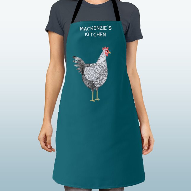 Delantal Fun Wyandotte Chicken Hen Watercolor Personalizado (Wyandotte Chicken watercolor hen personalized name custom text apron)