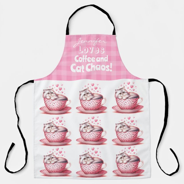 Delantal Funny Adorable Cat Coffee Todo-Over Print Apron (Anverso)