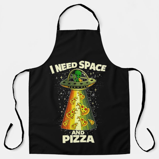 Delantal Funny Alien Head Eating Pizza UFO Extraterrestrial (Anverso)