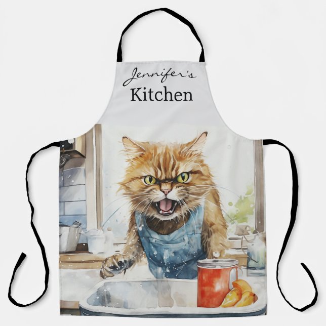Delantal Funny Angry Cat All-Over Print Apron (Anverso)