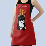 Delantal Funny Annoyed Christmas Cat<br><div class="desc">A funny sarcastic,  annoyed and unenthusiastic black and white tuxedo cat with Christmas antlers.  Ho ho ho,  and all that stuff.
Change the text or remove it to personalize further.</div>