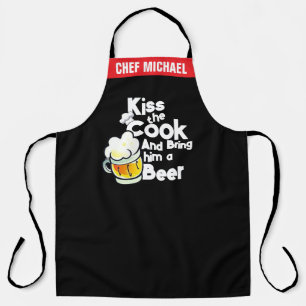Delantal Funny Apron de Chef Negro para los hombres, besa a
