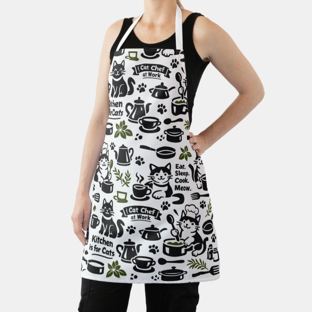 Delantal Funny Apron for Cat Lovers Black and White Pattern (in situ)