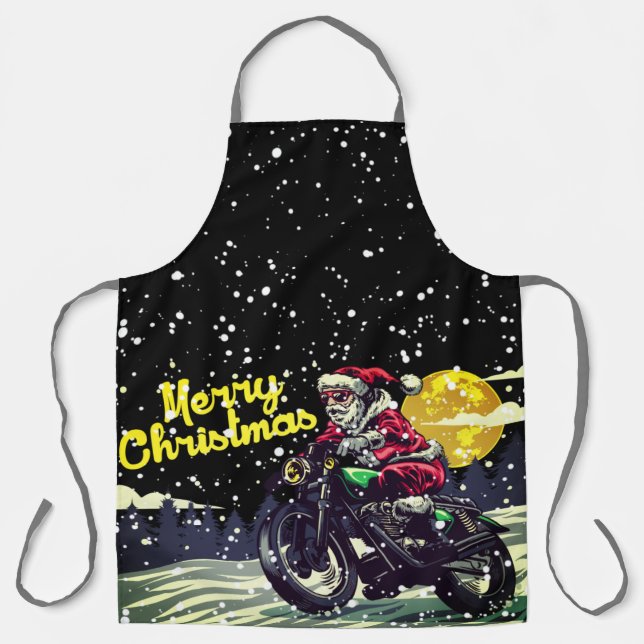 Delantal Funny Biker Santa Merry Christmas (Anverso)