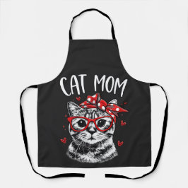 Delantal Funny Cat Mom with Glasses & Bandana Black Kitchen