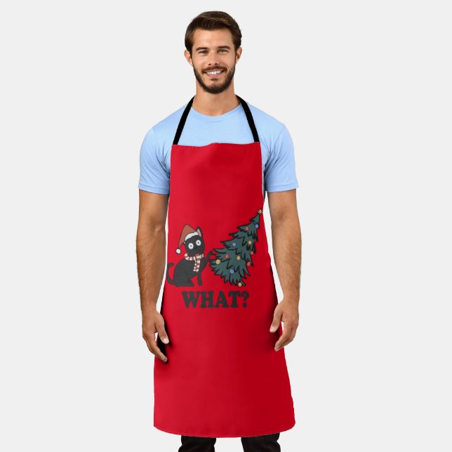 Delantal Funny Cat Navidades Red Long Apron (Gastado)