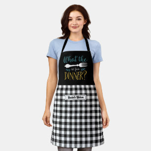 Delantal Funny Cocinando Horquilla Pun Blanco Negro Placa