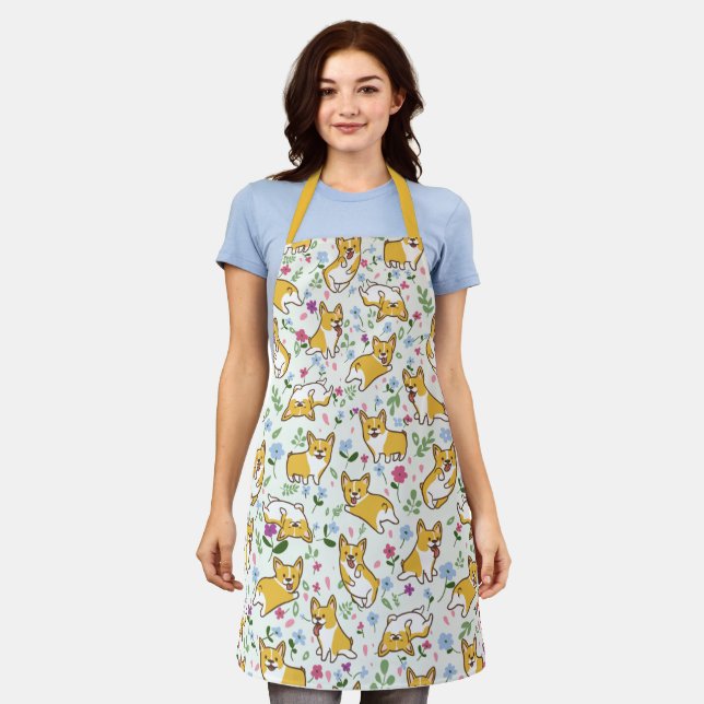 Delantal Funny Corgi Dog Floral Apron (Gastado)