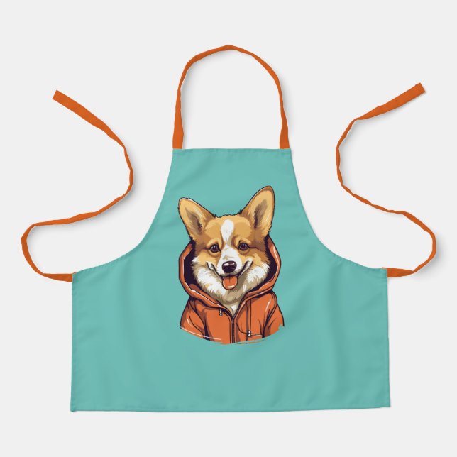 Delantal Funny Corgi Usando Hoodie (Anverso)