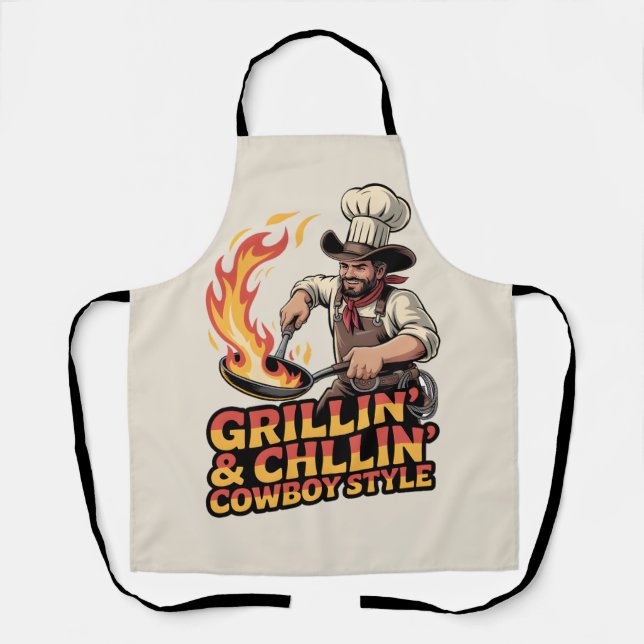 Delantal Funny Cowboy Chef “GRILLIN’&CHILLIN’ COWBOY STYLE” (Anverso)