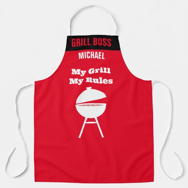 Delantal Funny Grill Chef Aprons, Personalizado My Grill, M (Anverso)