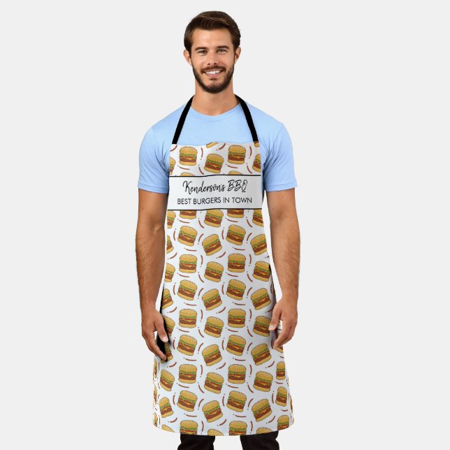Delantal Funny Hamburger Modelo BBQ Personalizado Nombre de (Gastado)
