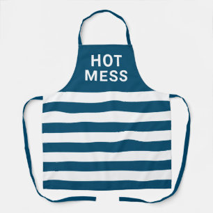 Delantal Funny Hot Mess Navy Blue White Stripes Baking 