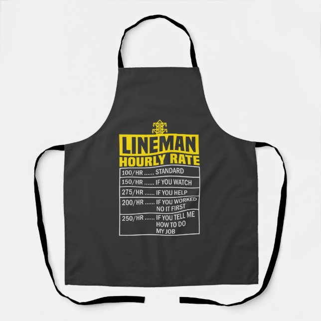 Delantal Funny Lineman Hourrate Black Apron (Anverso)