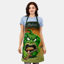 Delantal Funny Monster Green Bell Pepper Guitar