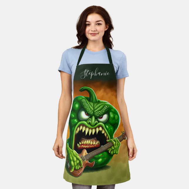 Delantal Funny Monster Green Bell Pepper Guitar (Gastado)