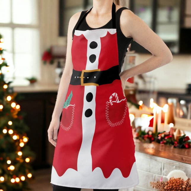 Delantal Funny Navidades rojos de invierno negro traje de P (Funny red black winter Christmas Santa Claus suit Apron)