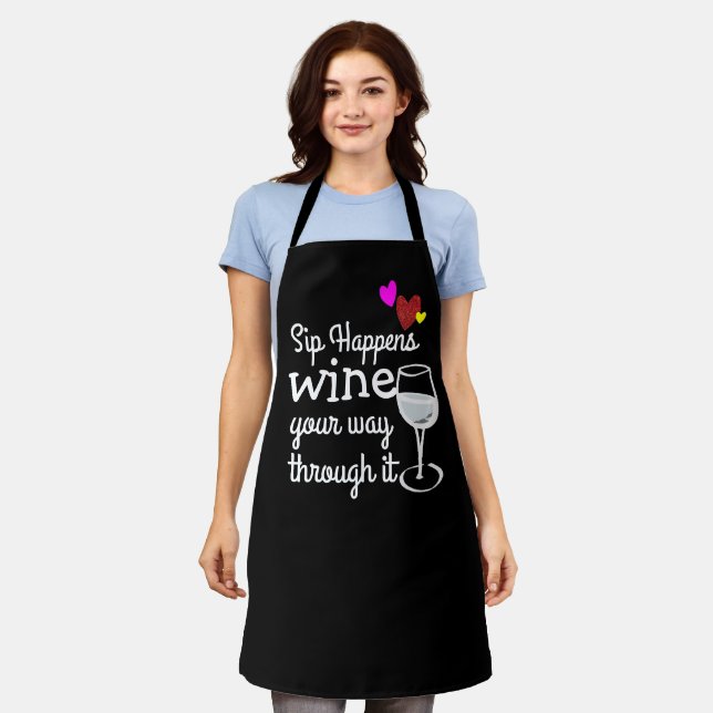 Delantal Funny Personalizado Sassy Sip Sucede Negro Persona (Gastado)
