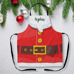 Delantal Funny Santa Claus Personalizado de ropa Navidades<br><div class="desc">Un delantal de Navidades divertidos con el traje de Santa adornado con un cinturón negro y dorado,  barba blanca y abrigo rojo. Agregue un nombre de texto personalizado para personalizar. Perfecto para hacer footing,  fiesta de navidades y más.</div>