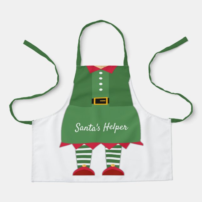 Delantal Funny Santa's Helper Elf Green Red Navidades (Anverso)