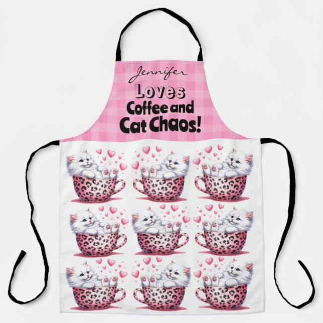 Delantal Funny Teacup Cat Impresión de todo tipo Apron (Anverso)