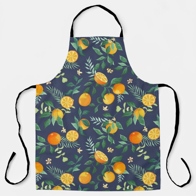 Delantal Fusión cítrica: Naranjas con flores tropicales (Anverso)