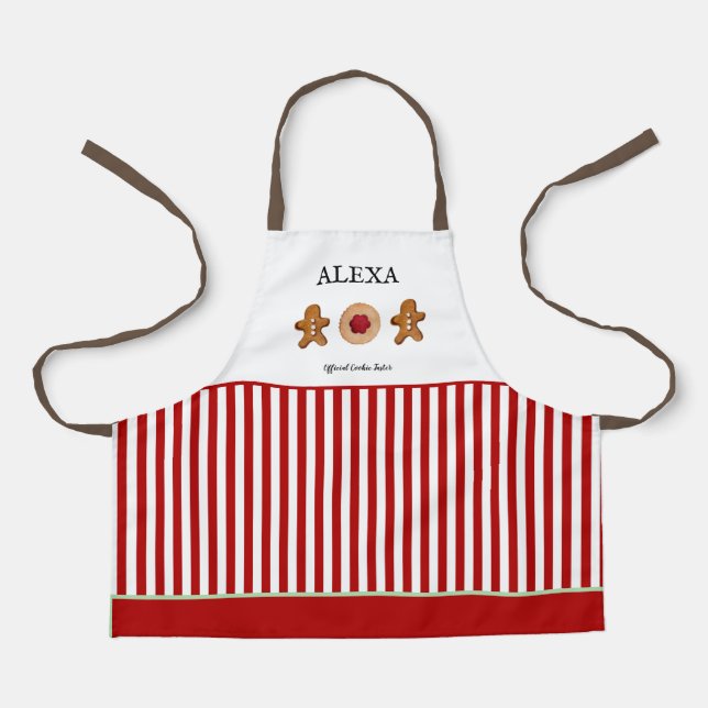 Delantal Galletas de vacaciones niños rojos y blancos strip (Anverso)