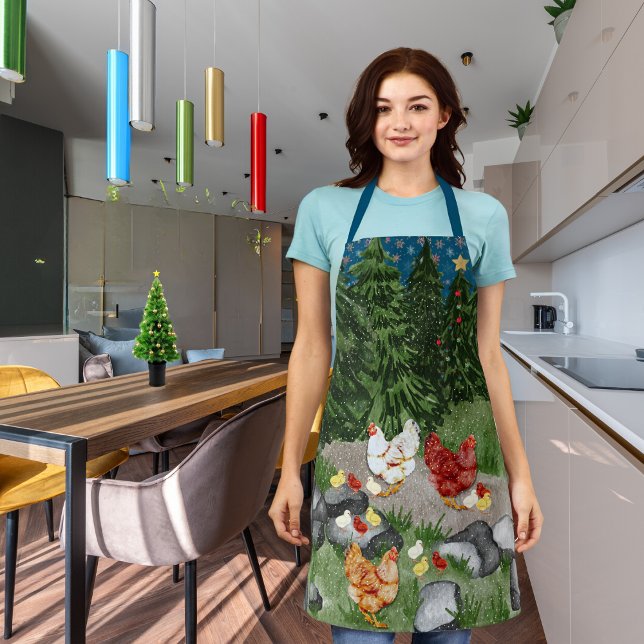 Delantal Gallinas, pollitos y copos de nieve azules (Subido por el creador)