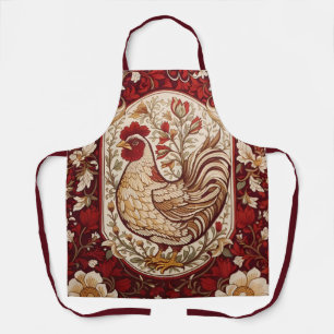 Delantal Gallo Vintage Rojo y Floral Crema