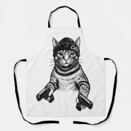 Delantal Gangster Cat Tattoo Art | Cool Streetwear Kitty