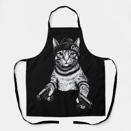 Delantal Gangster Cat Tattoo Art | Cool Streetwear Kitty