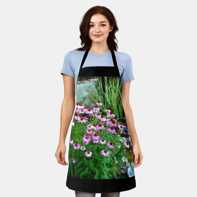 Delantal Garden Stream Digital con flores moradas (Gastado)