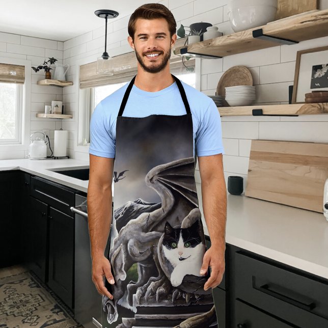 Delantal Gargoyle de gato blanco negro (Subido por el creador)
