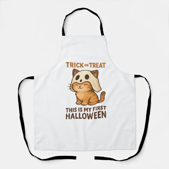 Delantal gatito con máscara listo para su primera Halloween (Anverso)