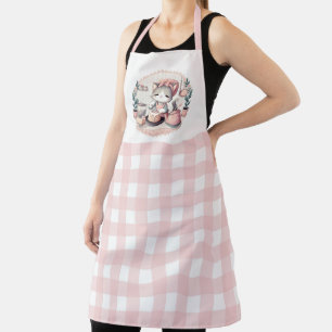 Delantal Gatito con sabor a pan con patrón de Gingham rosa