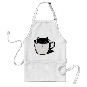 Delantal Gatito negro con nariz roja escondido en una taza