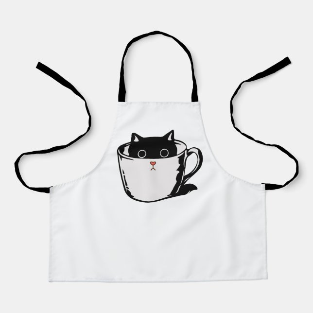 Delantal Gatito negro con nariz roja escondido en una taza (Anverso)