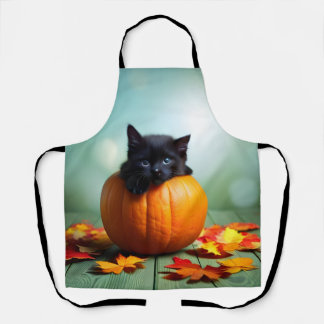 Delantal Gatito Negro En Una Calabaza