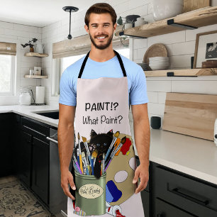 Delantal Gatito negro Pincel Tarro Artista Gato Rosa