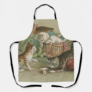 Delantal Gatitos Victorianos Antiguos Jugando en una Cesta
