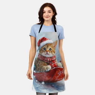 Delantal Gato abisino en escurrimiento deja que nieve Navid