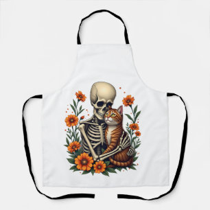 Delantal Gato Abrazando Esqueleto Floral Halloween Amante d