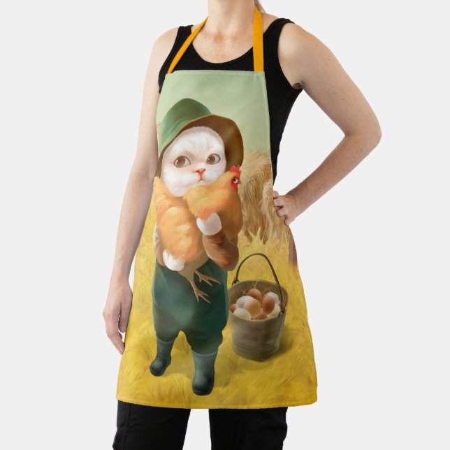 Delantal Gato Adorable con Hen en la Granja (in situ)