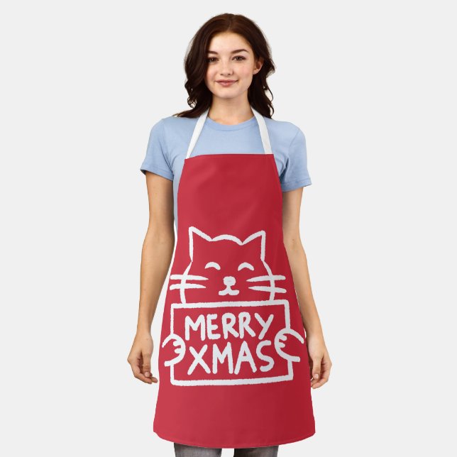 Delantal Gato Adorable Feliz Navidad (Gastado)