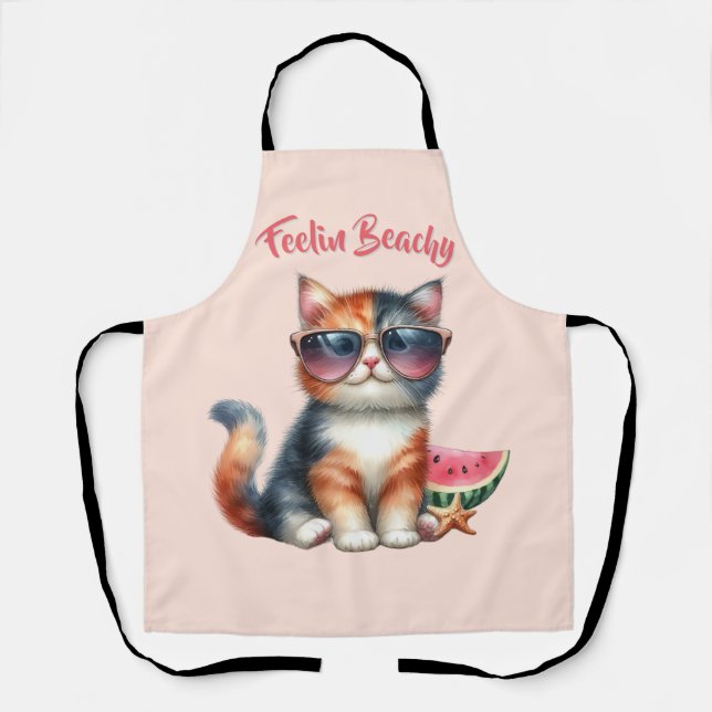 Delantal Gato Adorable Sintiéndose Playero (Anverso)